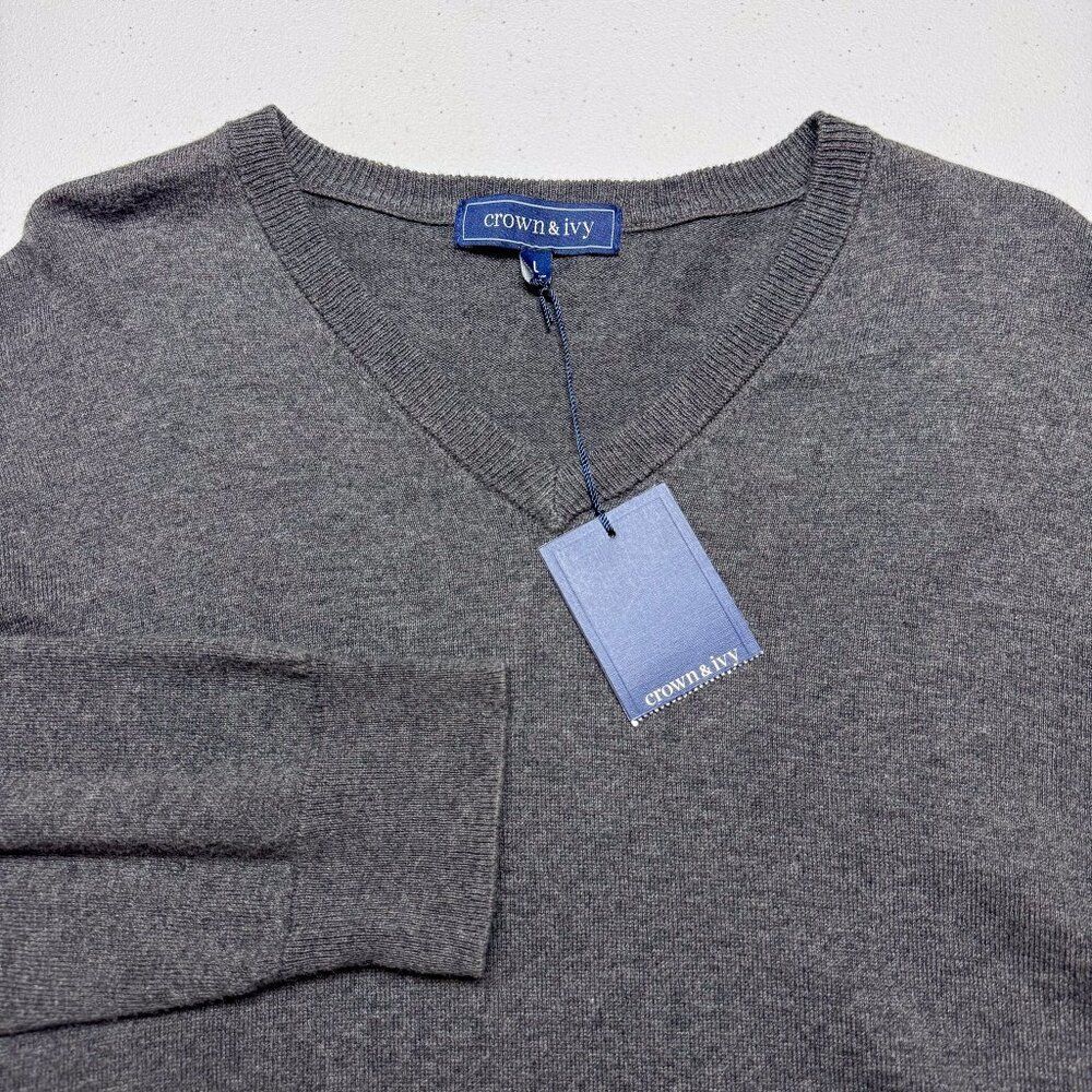 Crown Ivy Sweater Mens Large Gray NEW Cashmere Blend Preppy Modern Office Casual